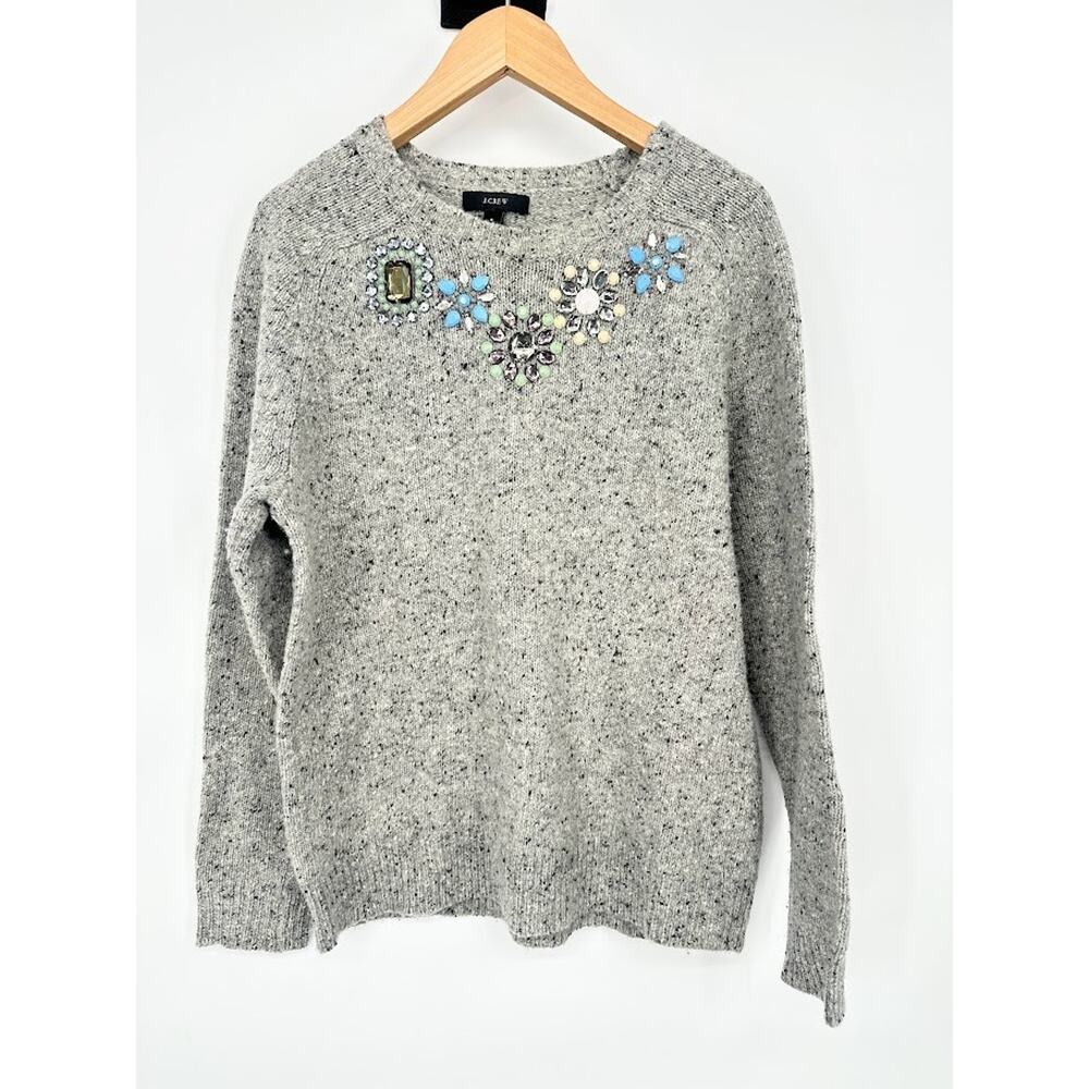 J Crew Sweater Womens Gray Speckled Jeweled Lambswool Blend Tweed Preppy Small